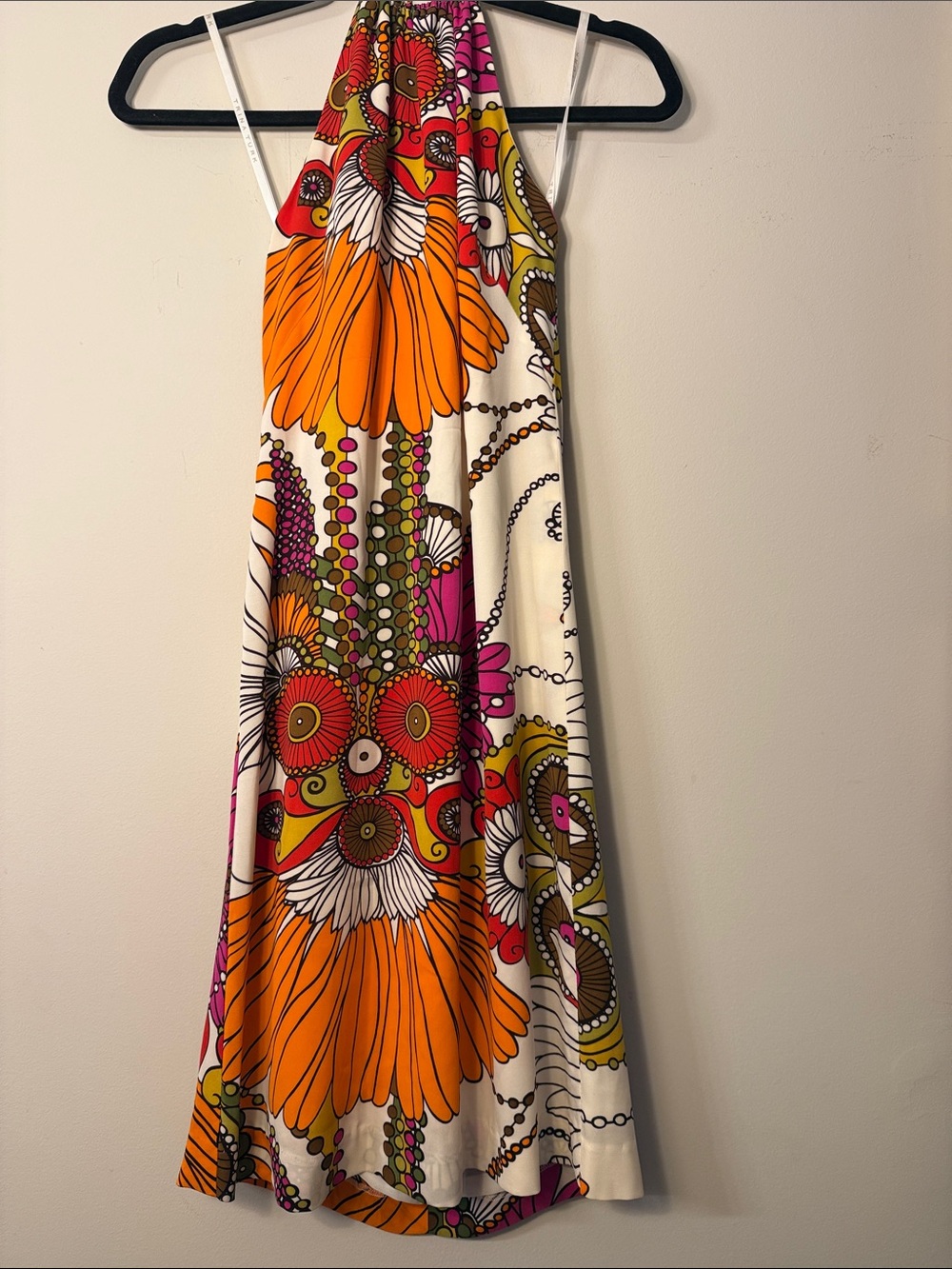 Trina Turk Vibrant Floral Halter Dress in Orange, Pink & Green - Picture 4 of 7